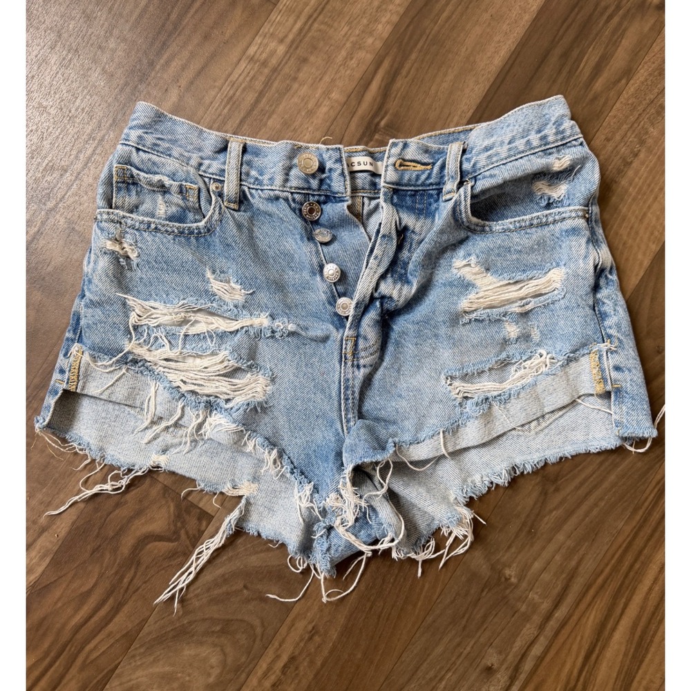 Y2K Distressed Denim Shorts Womens 26 High Rise Cutoff Grunge Festival Daisys